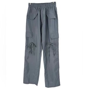 NWT PrettyLittleThing Grey Shell Tie Detail Straight Leg Cargo Pants Y2K, 8